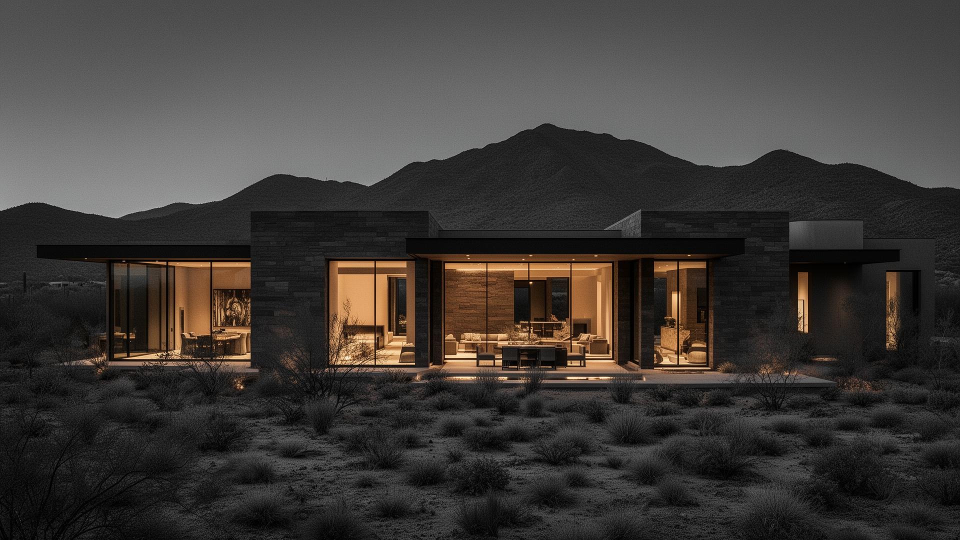 Modern luxury Arizona home at dusk